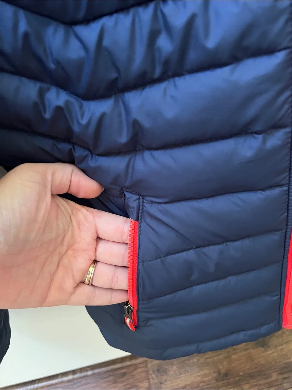 Columbia Kids Navy and Royal Blue Hooded Puffer Jacket with Red Accents